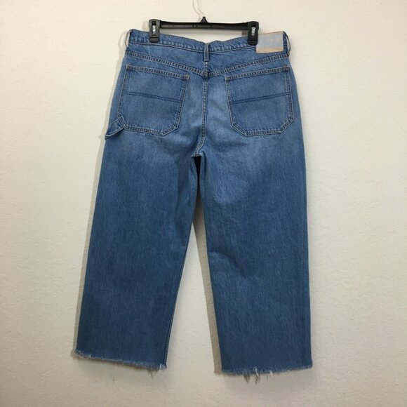 Mother Jean Womens The Fun Dip Utility Puddle Wide Leg Size 32 Cut off hem Blue - Picture 6 of 16